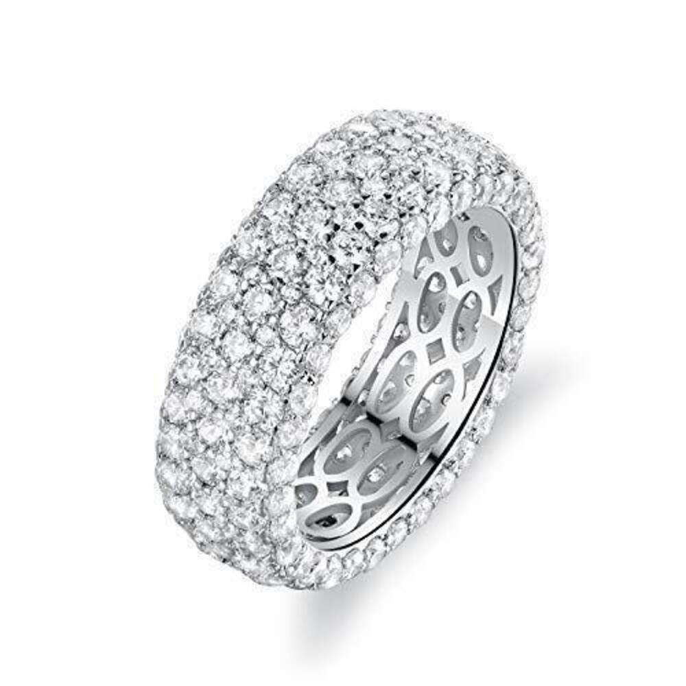 7667 18k White Gold Plated Wide Wedding Band Cubic Zirconia Eternity Ring